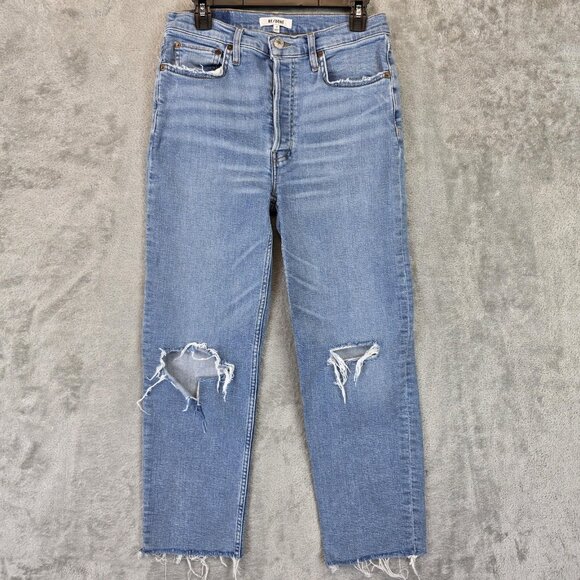 RE/DONE Denim - RE/DONE Jeans Womens 29 Blue Distressed Destroyed High Rise Button Fly Raw Hem